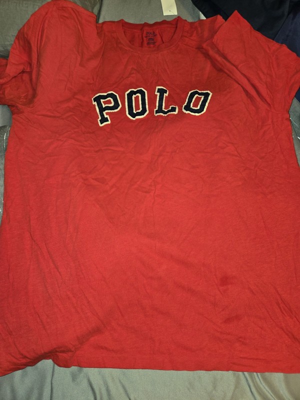 Polo Ralph Lauren T Shirt – Red Spell Out Embroidered – XLT Small Stain
