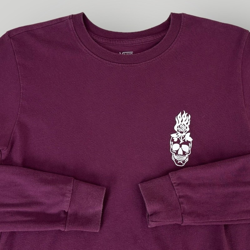 Vans Mens XS Purple Skull Rose Graphic Shirt Long Sleeve Double Sided Cotton gallery
