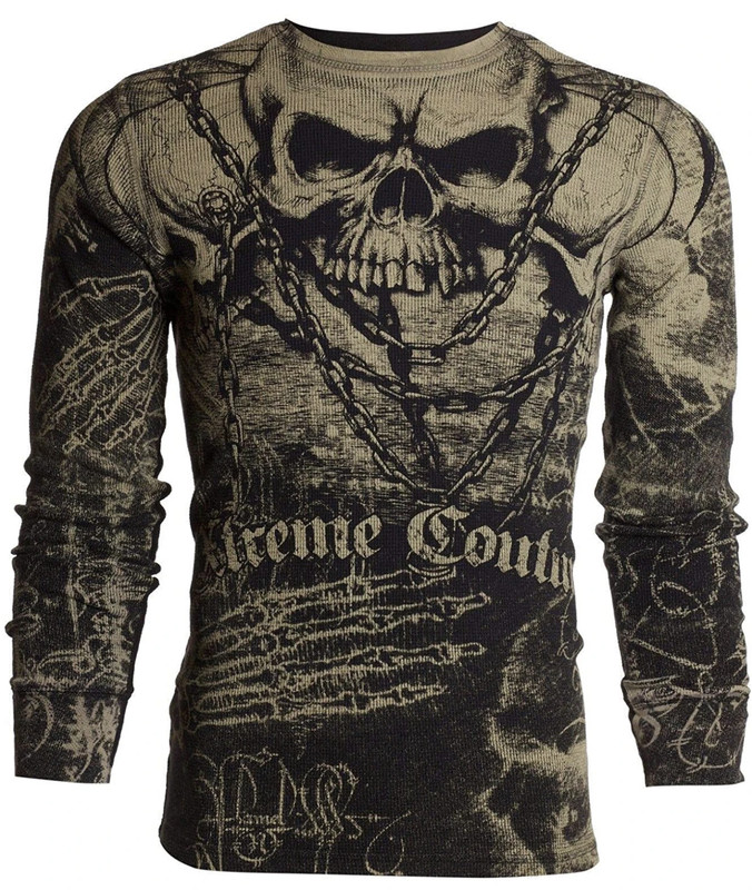 Xtreme Couture AFFLICTION Men’s Long Sleeve T-Shirt KILLER Crewneck Skull Tattoo