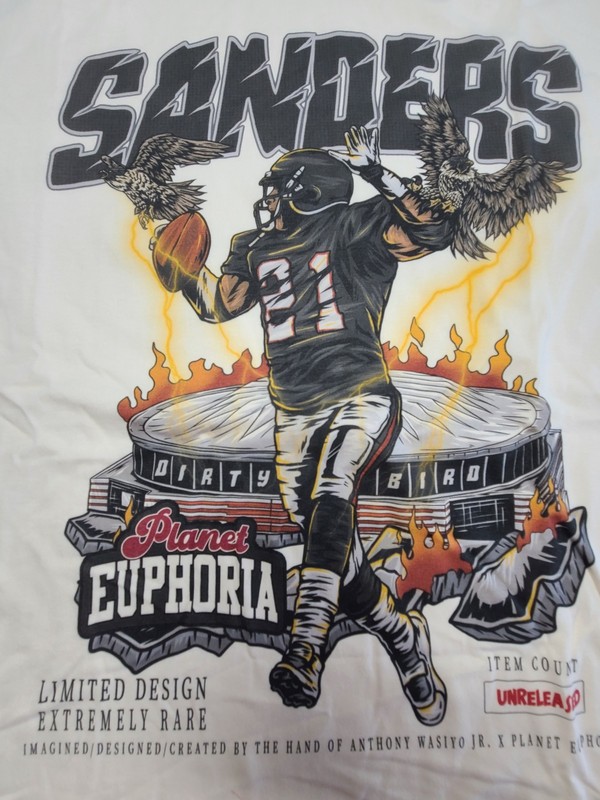 Planet Euphoria Sanders 21 Football Graphic Tee Mens XL Dirty Bird Stadium 2024 gallery
