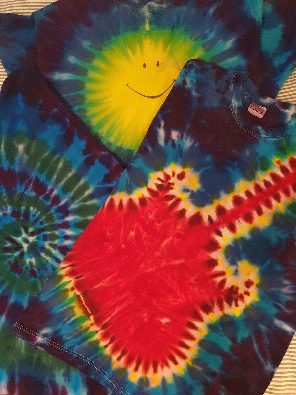3 Tie Dye Retro Vibe Mens T Shirts Play My Guitar Peace Smiley Face Cotton XL