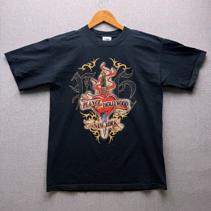 Vtg Y2K Planet Hollywood T Shirt Mens M New York Ink Tattoo Heart Knife Gtaphic