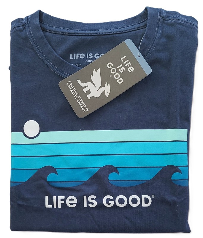 Life Is Good SS Shirt Crusher Tee RETRO WAVE STRIPE Ocean Sun Chest56 Mens XXL