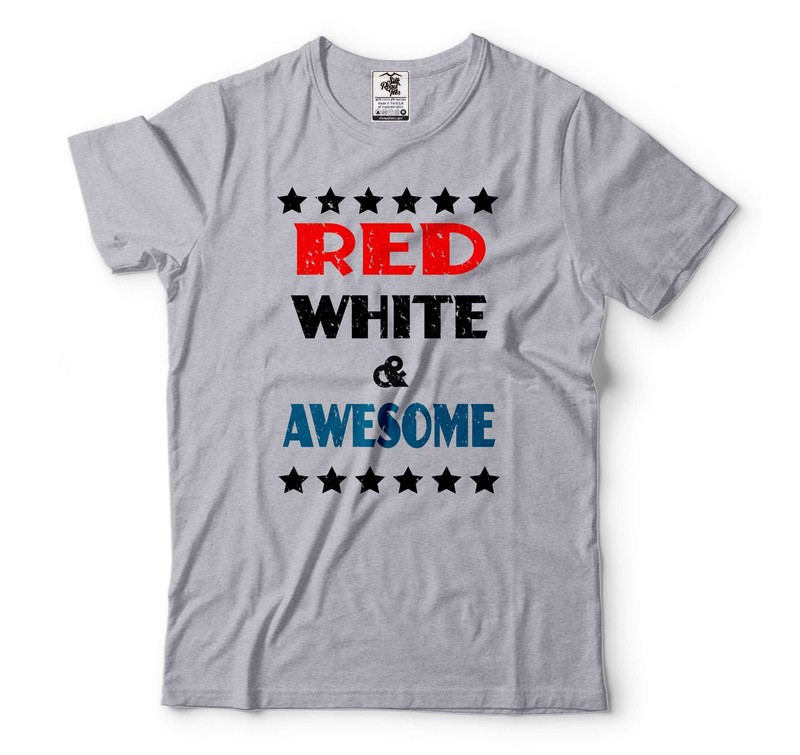 Mens Patriotic Tee American Gifts Red White And Awesome Shirt 4th Of July Gifts gallery