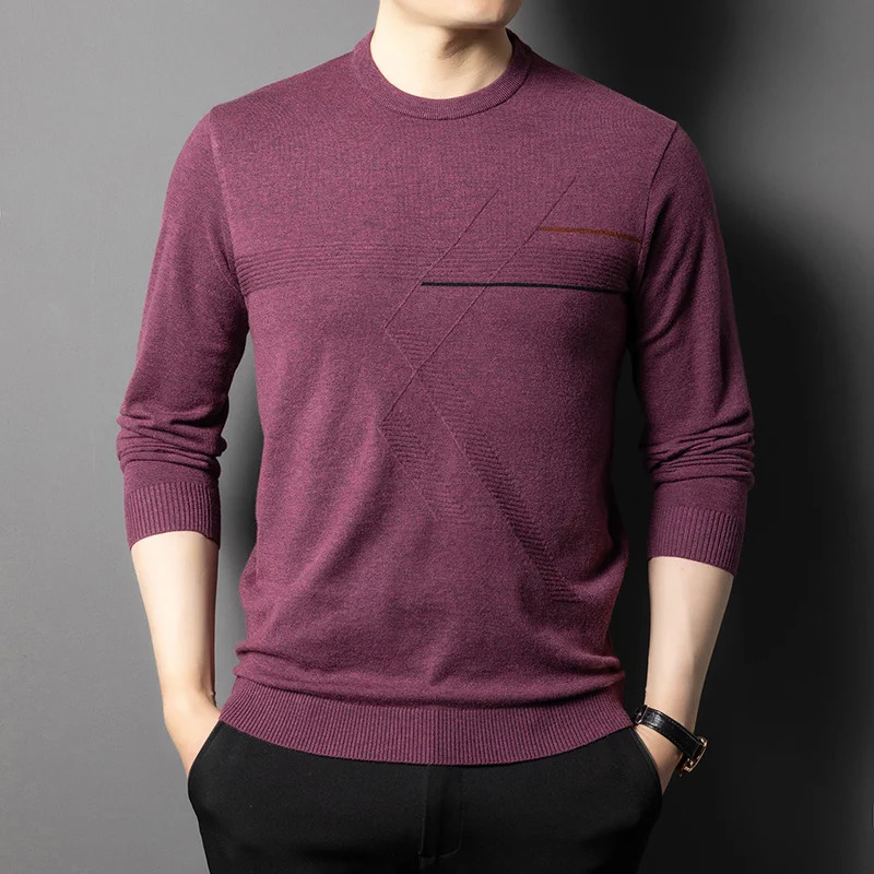 Anti-Pilling High-End Knit Men Pullover Sweater Jumper New Lightweight Round Nec