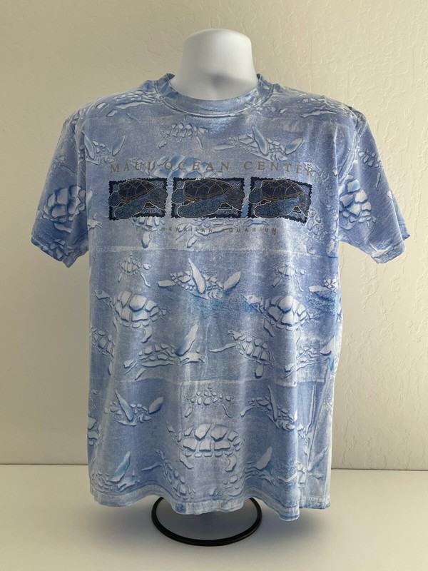 VTG Maui Ocean Center Hawaii Aquarium Adult L Blue Tie Dye Short Sleeve T-Shirt