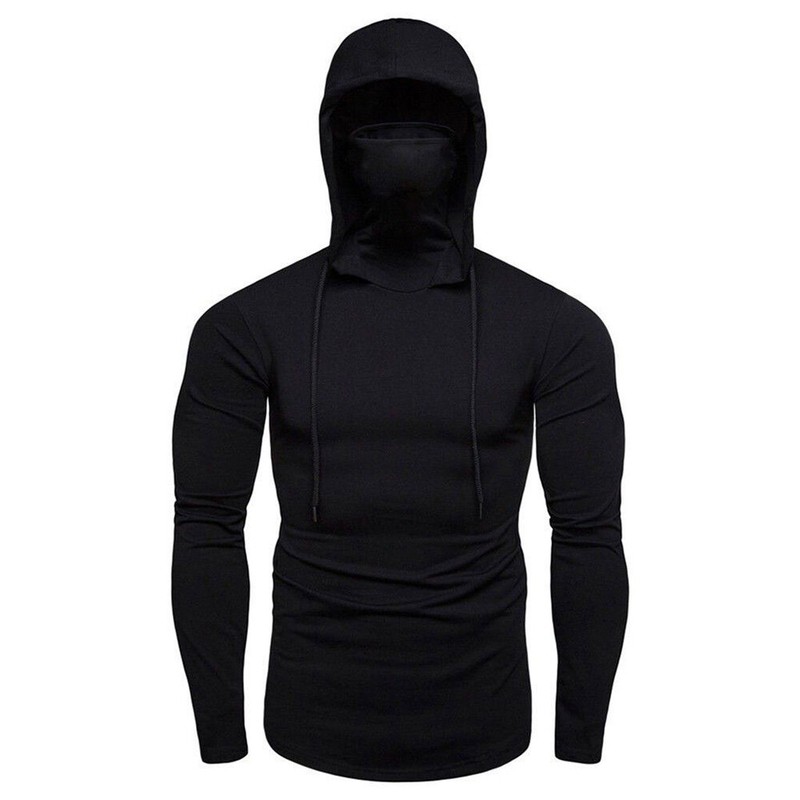 Mens Long Sleeve Hooded T-shirt Fitness Gym High Neck Stretch Shirt Hoodie gallery