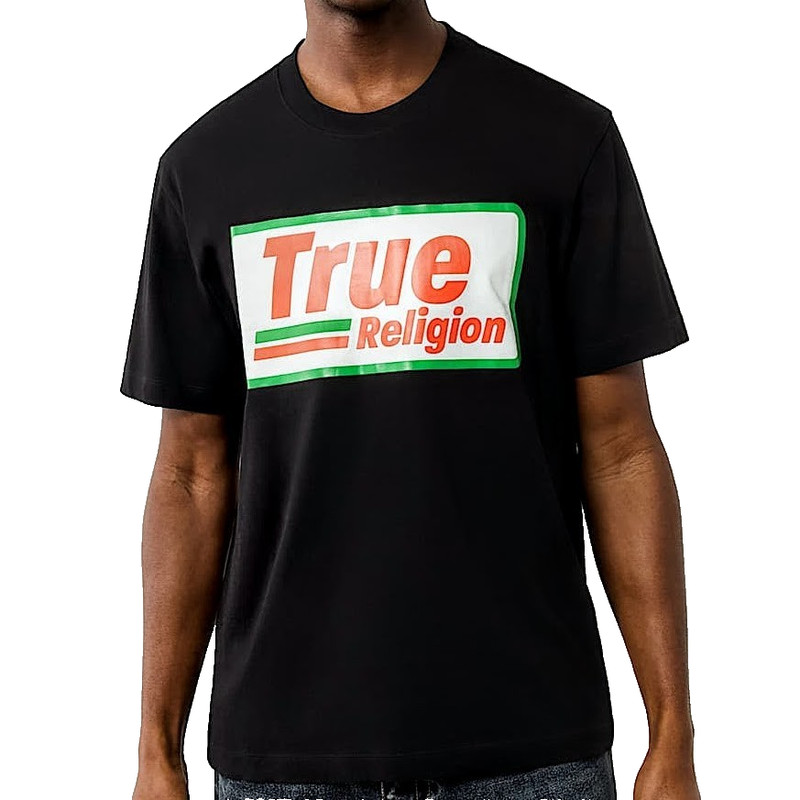 True Religion T-Shirt Men’s XL Black White Orange Green Jeans Gas Box Logo New