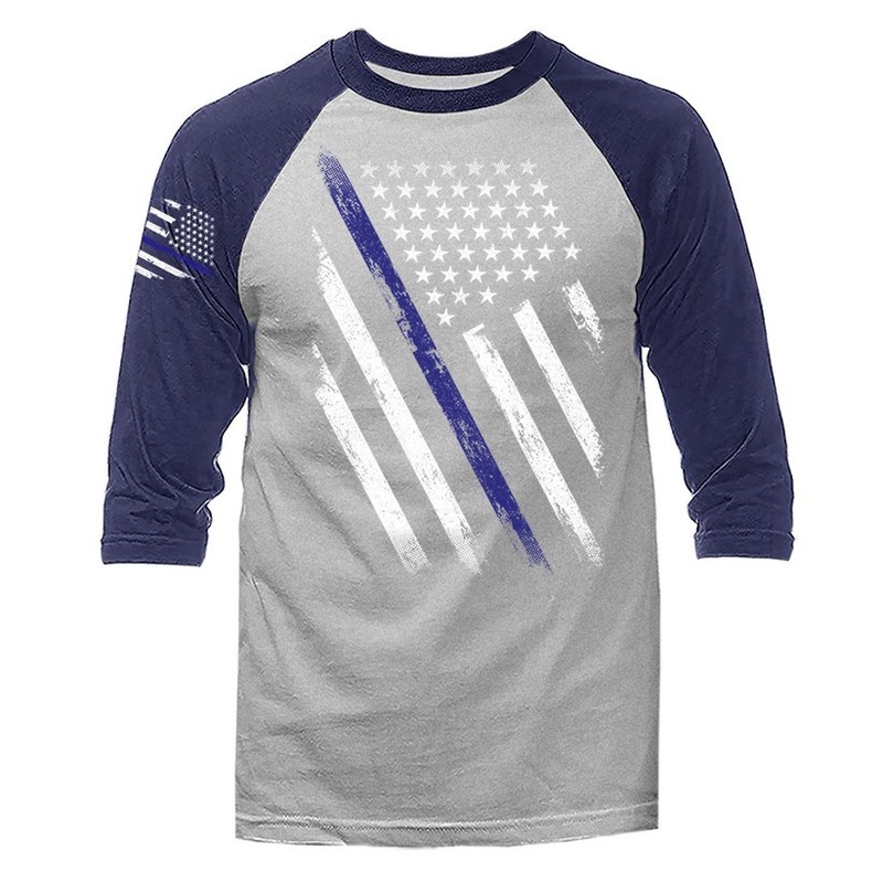 Thin Blue Line US Flag American Pride Patriotic 3/4 Sleeve Raglan