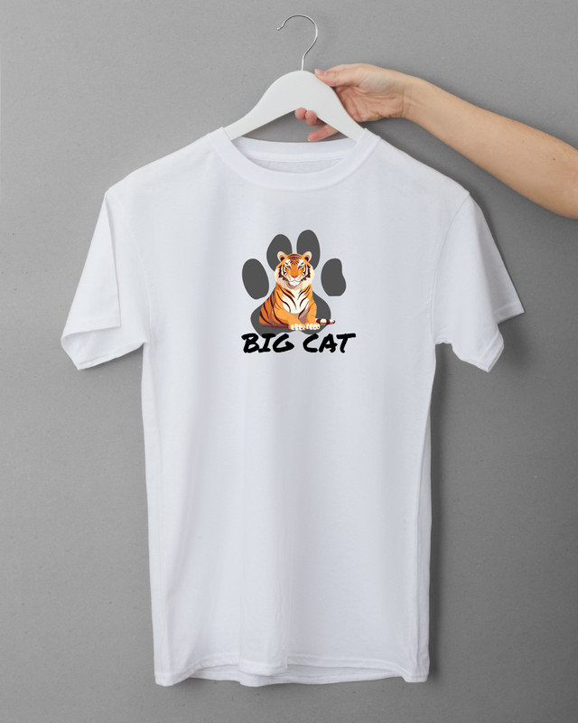 Big Cat Tiger Gray Paw Prints Wildlife White T-Shirt L Soft Style Tee