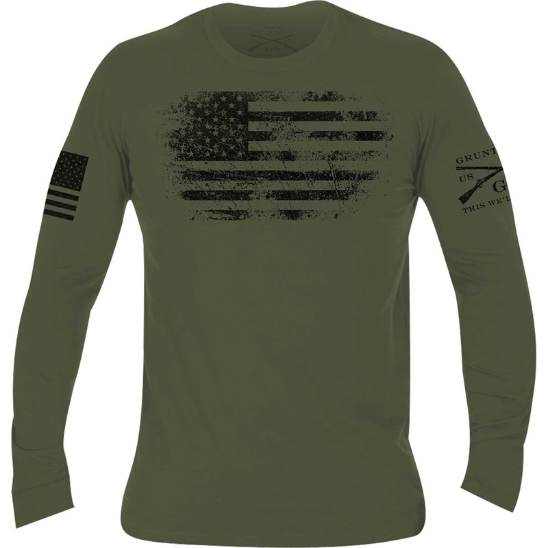 Grunt Style Vintage American Long Sleeve T-Shirt – Military Green