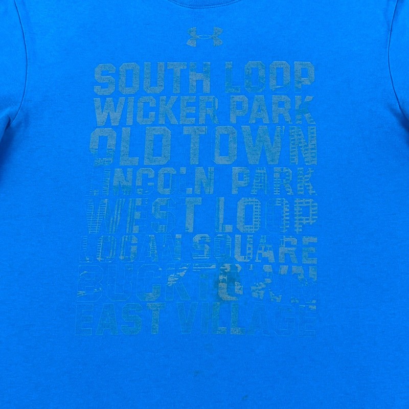 UNDER ARMOUR HeatGear Blue Chicago Neighborhoods Graphic Print T-Shirt Mens M gallery