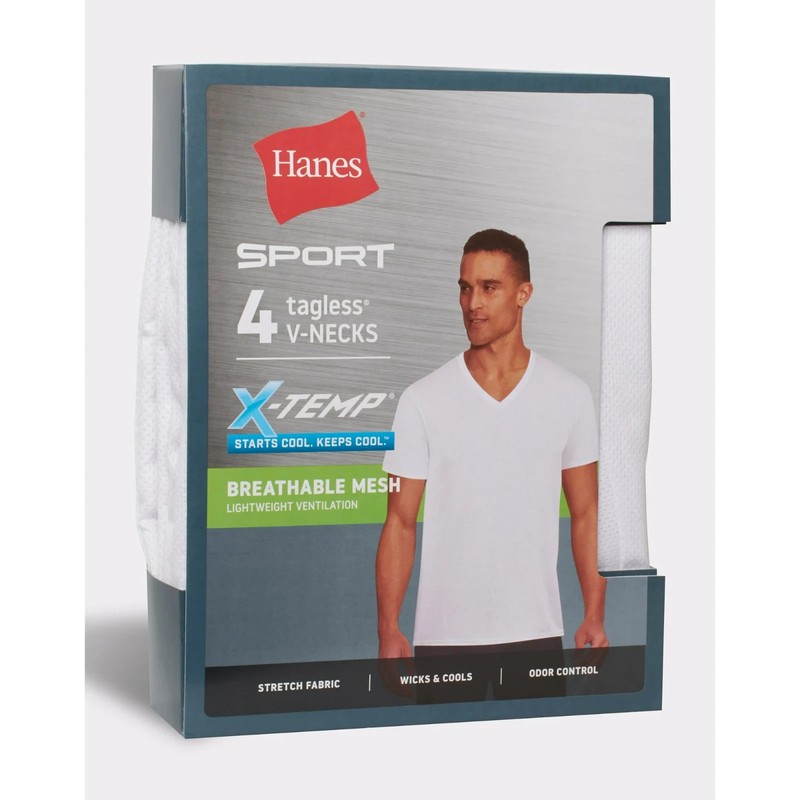 Hanes® Ultimate® Men’s 4-Pack X-Temp BREATHABLE Mesh V-neck Tee “TAGLESS® “