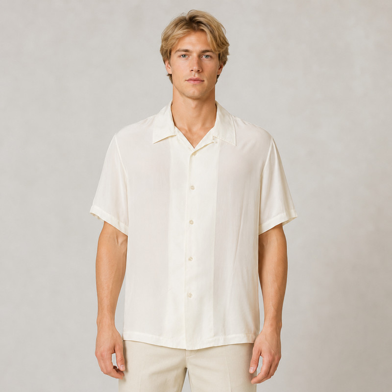 Helmut Lang Men’s Shirt Minimalist Country Club Cupro Vegan Silk Breathable Med.