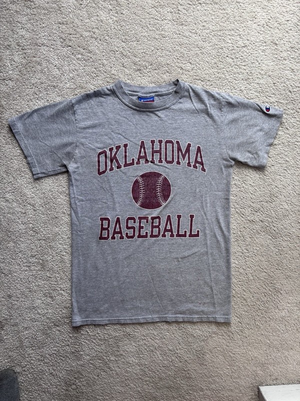 Champion Authentic Athletic Apparel Oklahoma Baseball Graphic Gray T-Shirt S