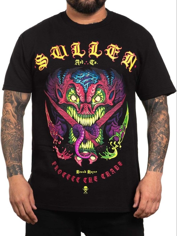 Sullen Men’s hofer Badge Short Sleeve Standard T-shirt Tattoo Style Monster Tee