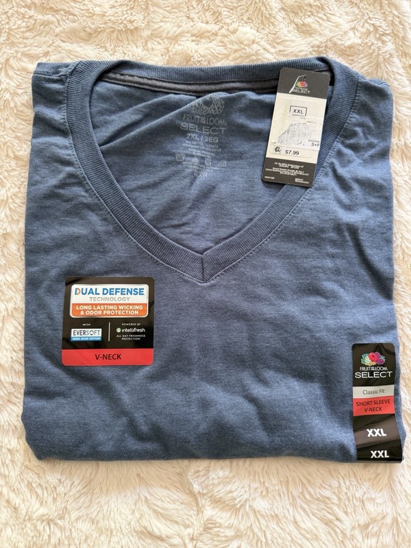 New Fruit of the Loom Men’s Select Classic T-shirt V-neck XXL Short Sleeve Blue