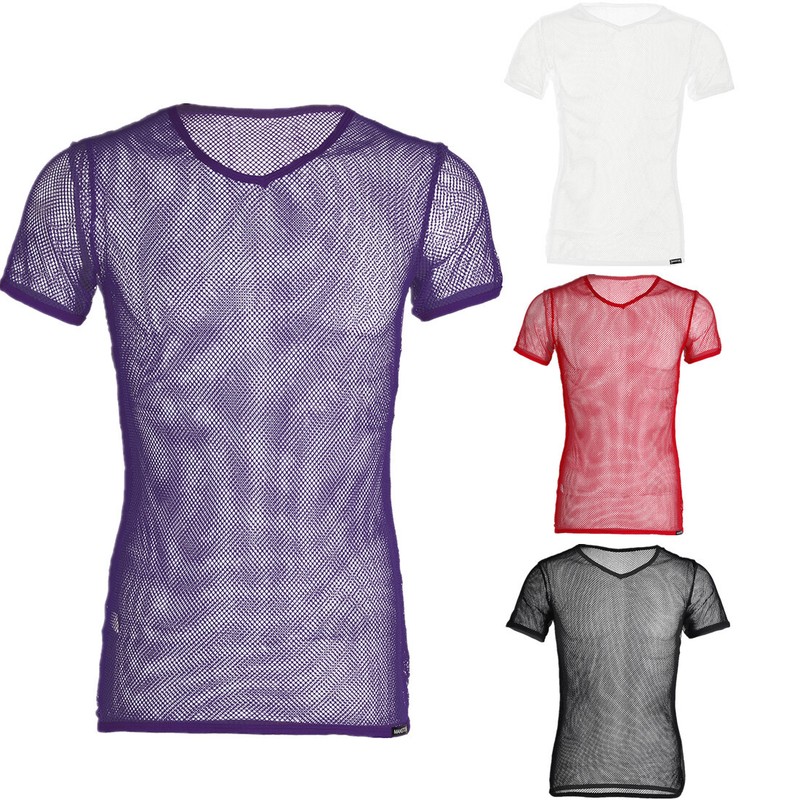 Mens T-Shirt Bodybuilding Clubwear Night Club Tops Sexy Vest Hollow Out Blouse gallery