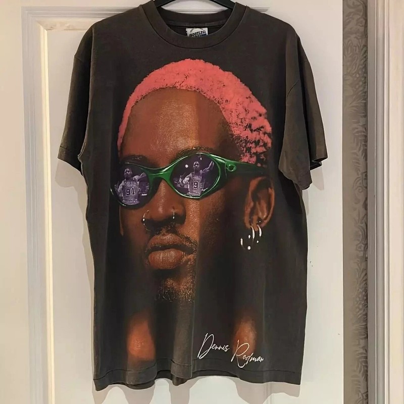 Remake Dennis Rodman Big Face Graphic Classic Black Tshirt All Size S-5XL