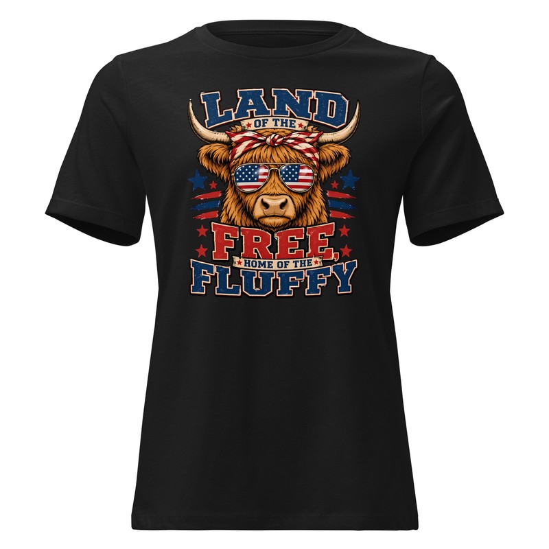 Land Of The Free Home Of The Fluffy Shirt Highland Cow 4th July Tee Gift For Her