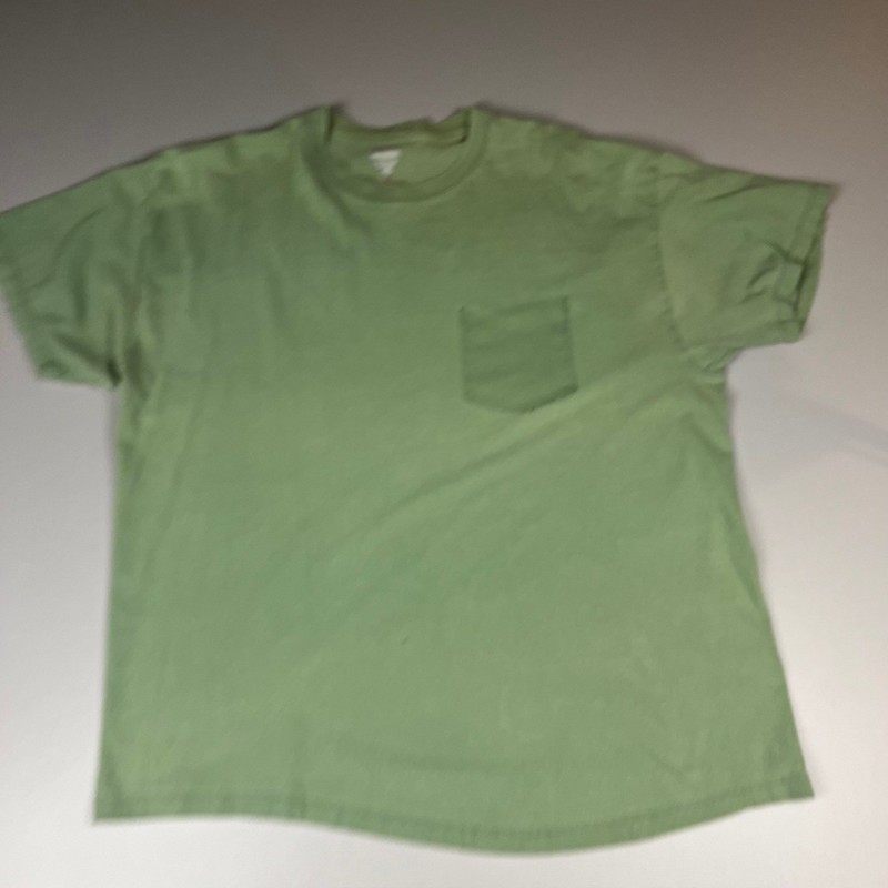 VTG Hanes Ghost Pocket T-Shirt Mens L Green Short Sleeve Cotton Gradient Faded