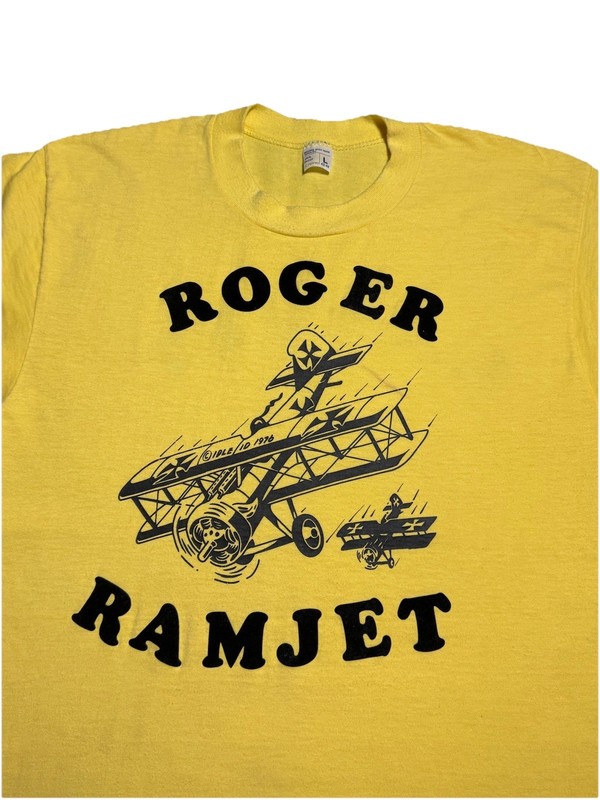 Vintage 70s Roger Ramjet Flock Shirt Large 44 Cartoon Network Adult Swim 1976