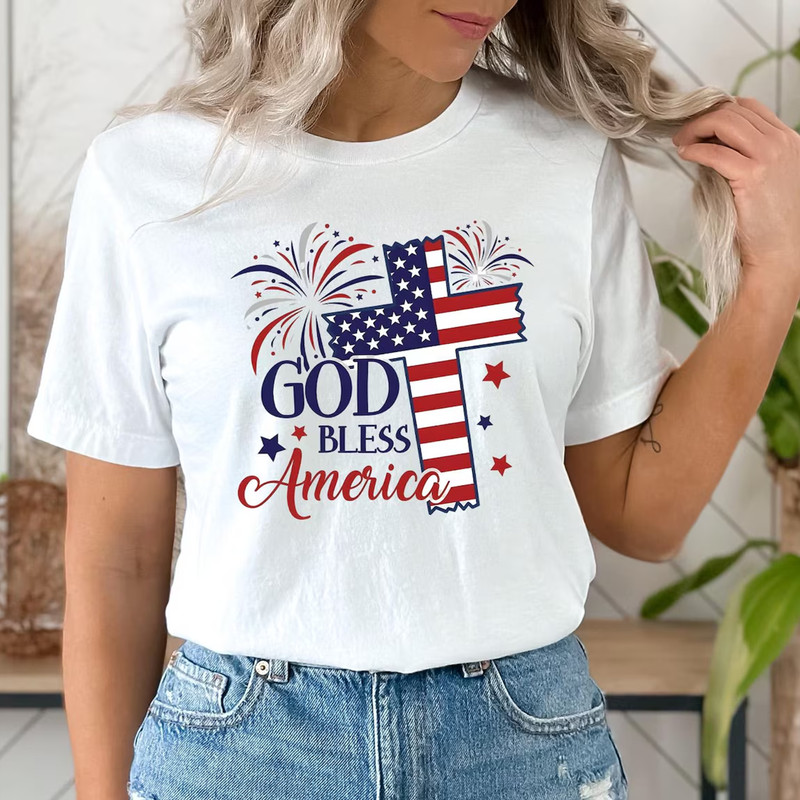 God Bless America Shirt, Patriotic Christian Shirt, American Flag Cross Shirt