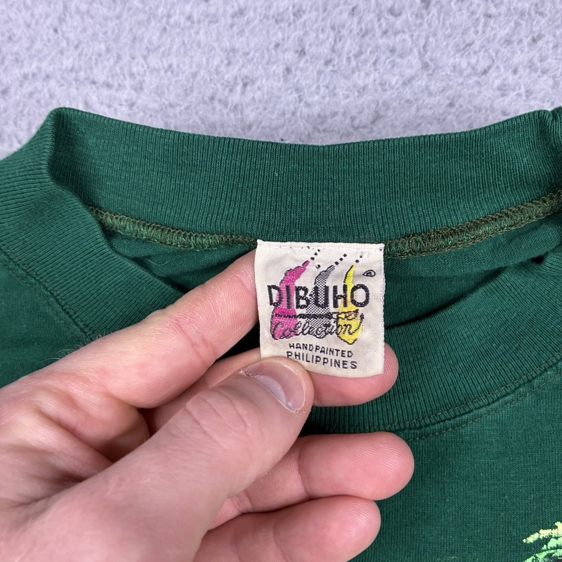 Vintage Dibuho Philippines Hand Painted Tourist T-Shirt Mens Large Green gallery