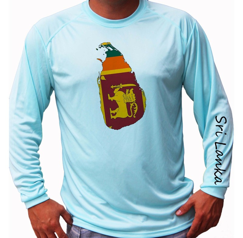 Sri Lanka Flag Map Fish Boat Long Sleeve UPF 30 T-Shirt UV Protection