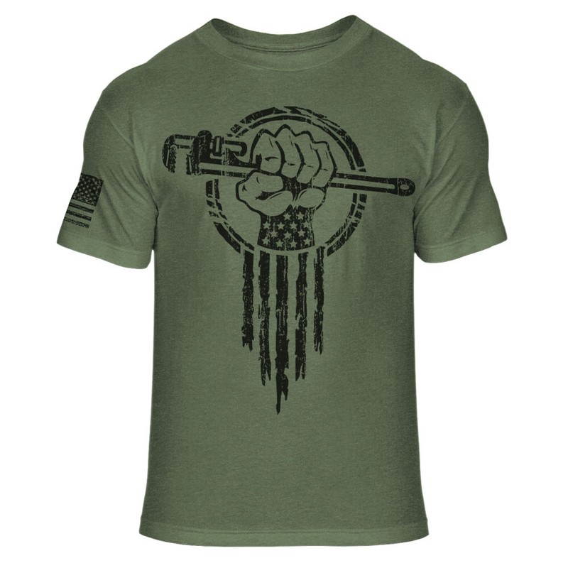 Plumber Hero US Military Flag Plumbing Superhero Fist Athletic T-Shirt – A18