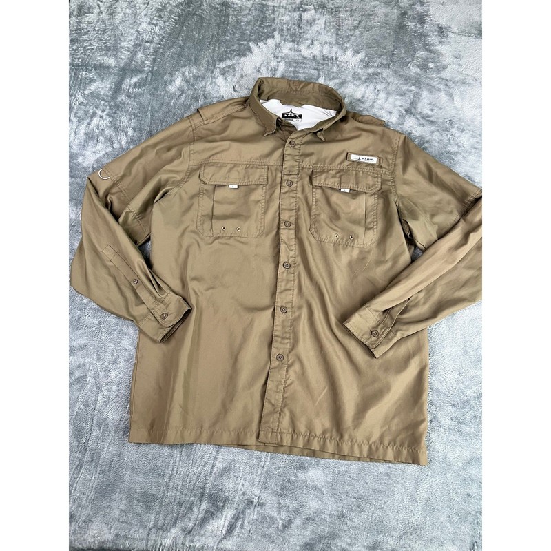 Habit Men’s L Performance Fishing Shirt Solar Factor Long Sleeve Tan Excellent