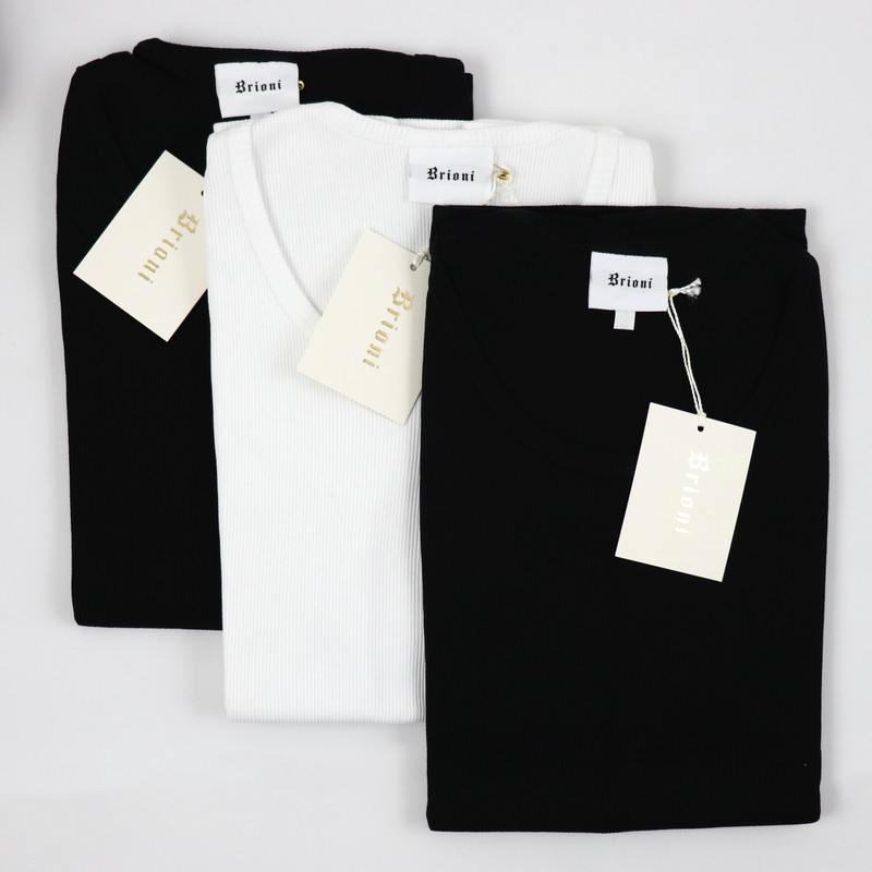 3pc Lot: BRIONI 2 Black 1 White Cotton Ribbed Tank Top Casual Under Shirt XS