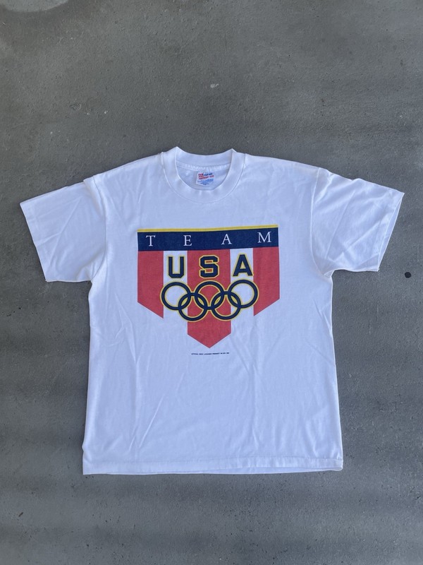 Hanes Heavyweight 50/50 Men’s L White Short Sleeve Crew Neck USA Olympic Tee