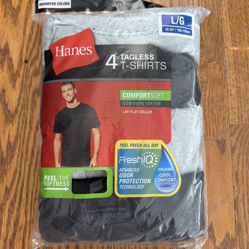 4 Pack Hanes Tagless 100% Cotton Wicking Cool Comfort Fabric T-Shirt – Large