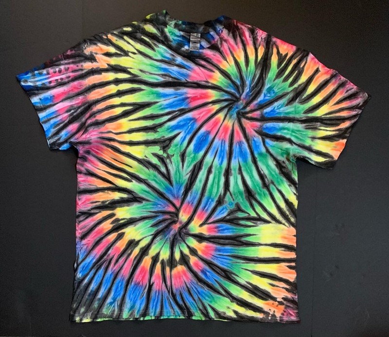 *New* 3XL & 4XL Handmade Tie Dye, Rainbow Black Twin Spiral, Crew or V-Neck