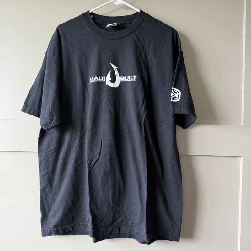 Maui Built T-Shirt Mens XL Black Graphic Fish Hook Logo Short Sleeve Tee