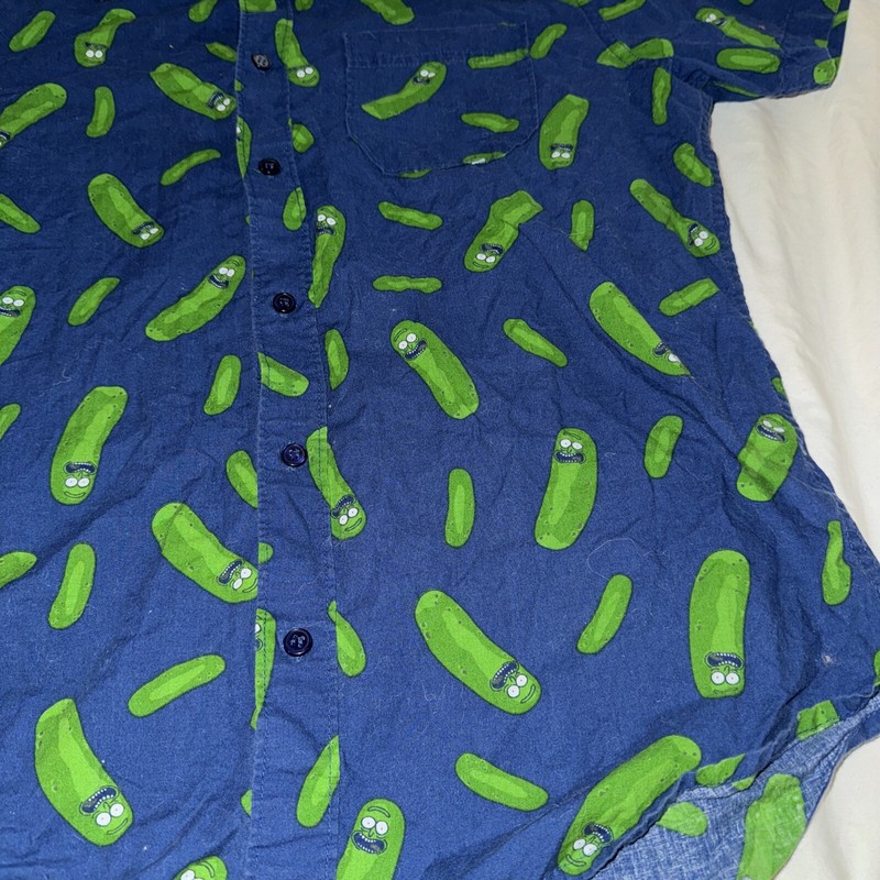 Adult Swim Rick & Morty Men’s Juniors Medium 100% Cotton Collared Pickle Rick gallery