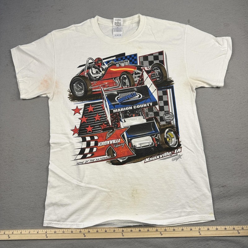 Knoxville Raceway Subway Graphic Shirt Mens Medium White Sprint Car Racing Tee