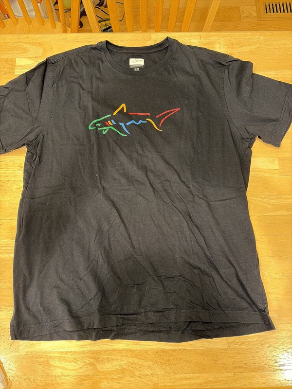 Greg Norman Men’s Black Graphic T-Shirt Multicolor Shark Logo XL