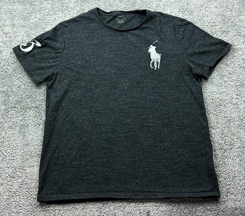 Polo Ralph Lauren Shirt Mens Large Gray Big Pony Graphic 3 Sleeve Logo