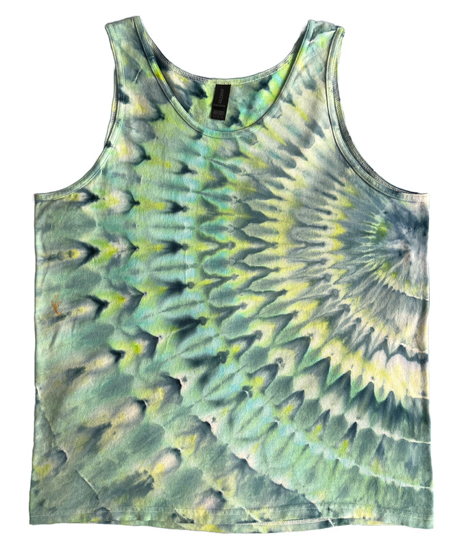 Fan Fold Ice Tie Dye T-Shirt, Mens L Tank Top, Blue & Lemon Lime Stunner
