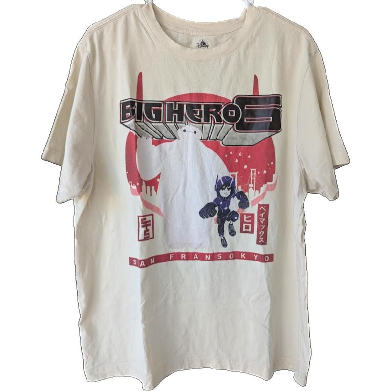 Big Hero 6 T-Shirt XL Baymax Hiro San Fransokyo Cream Disney land California y2k