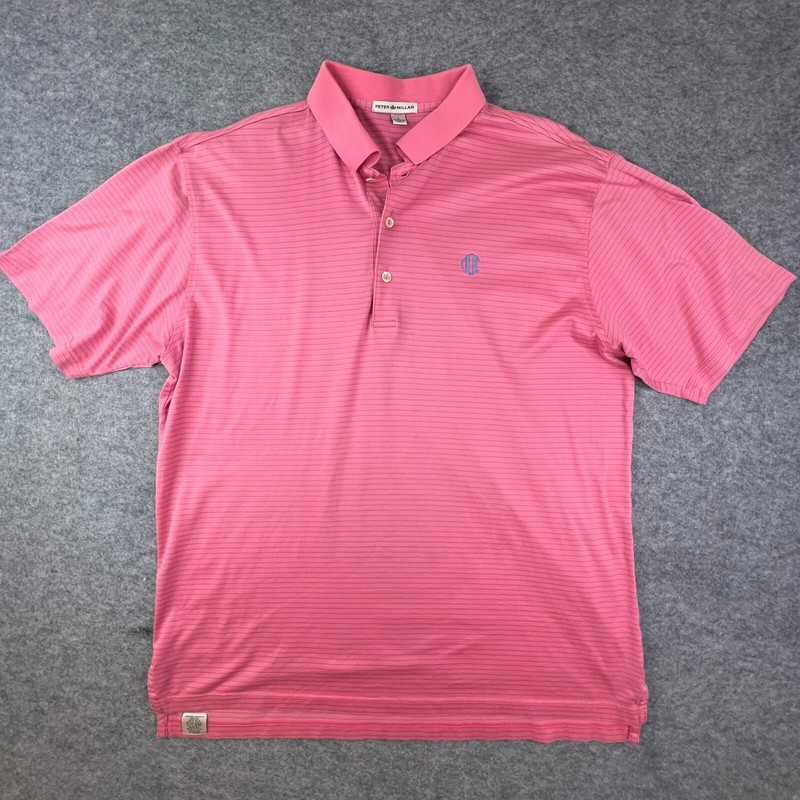 Peter Millar Polo Men’s Large Shirt Summer Comfort Pink Short Sleeve Striped