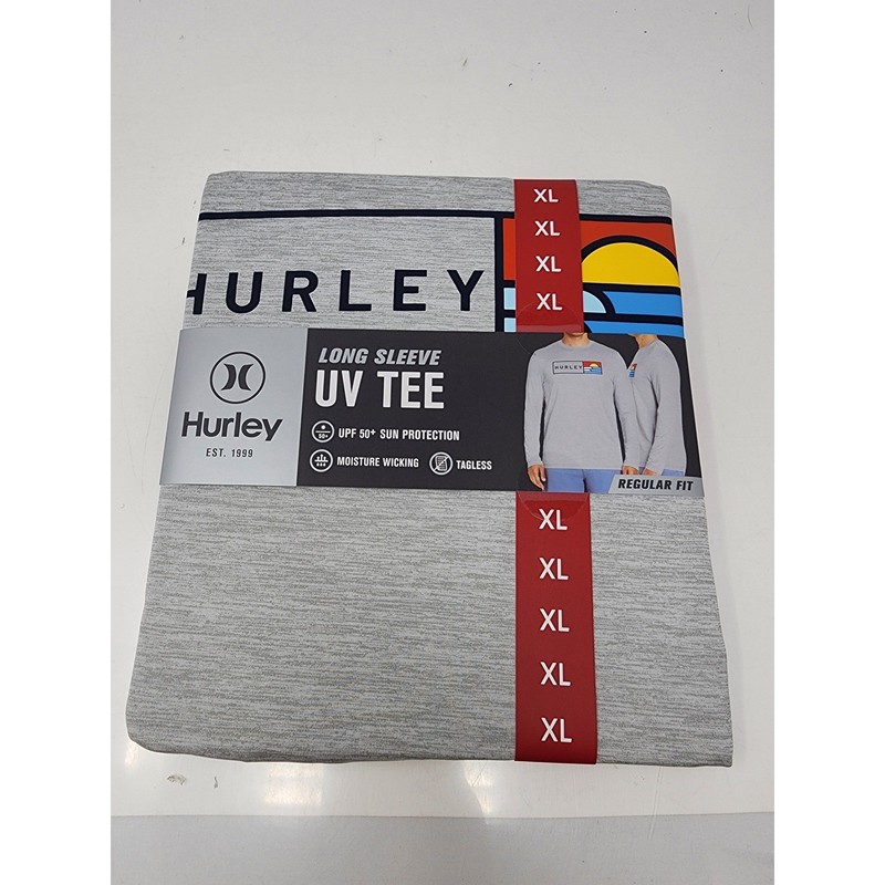 Hurley Mens Long Sleeve UV Tee Shirt Gray Poly Blend Athletic Workout Size XL