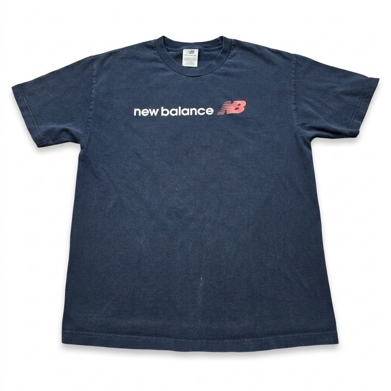 New Balance Large Vintage Spell Out T-Shirt Navy Blue Logo Cotton Mexico VTG