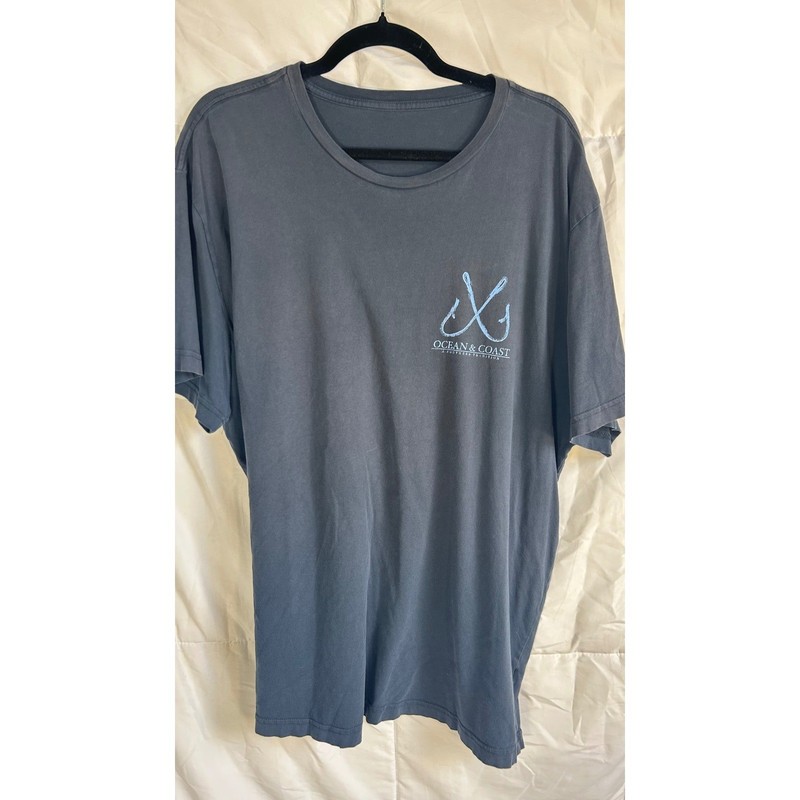 Ocean & Coast Mens 2X Graphic T Shirt Fishing Flag Short Sleeve Gray Blue