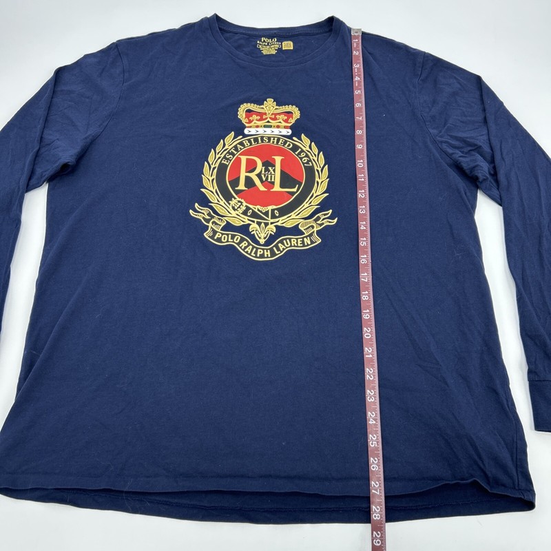 Polo Ralph Lauren Shirt Men's XL Navy Blue Crest Logo Custom Slim Fit Crew Neck gallery