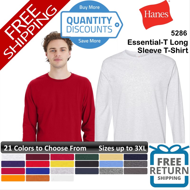 🔥 Hanes Men Essential-t Cotton & Blends Long Sleeve T-shirt Up To 3XL 5286