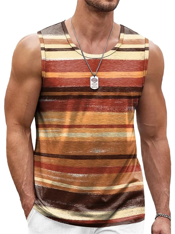 Retro Striped 3D Graphic Tank Top for Men – Sleeveless Quick-Dry Summer Vest gallery