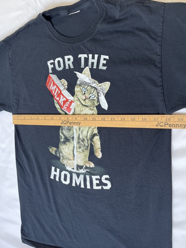 For The Homies Cat Shirt Mens S/XS Black Funny Milk Graphic Hip Hop Tee Top gallery